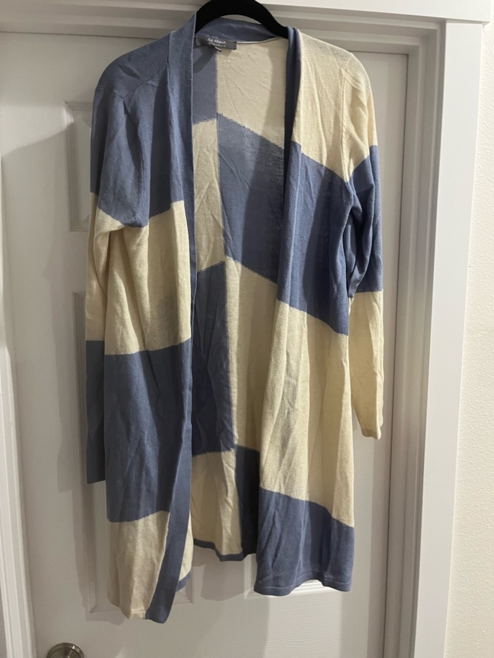 Lisa Rinna Collection Navy and Cream Open-Front Cardigan